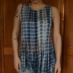 Blue Tie Dyed Washed Shredded Tank